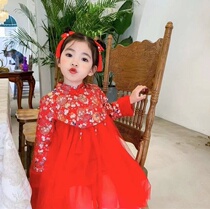 Girl gush with dress 2021 new winter dress baby girl New Year gown dress foreign air long sleeve baiyenufu