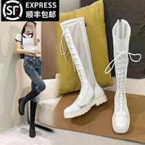 Black Boots Women Summer Long Knight Boots Summer White Martin Boots Summer Thin Boots Breathable Hollow Boots