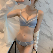 Japanese sweet lace deep v girl underwear Small chest gathered sub-breast anti-sagging no rim bra bra set