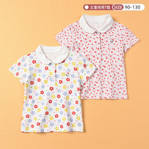 22 new miki girl girl T-shirt female treasure pure cotton mesh fabric eyewear short sleeve shirt Flower Round Collar Blouse Dresses Day Ensemble