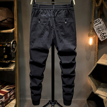 Tide brand 2021 spring new mens comfortable elastic waist casual pants slim Korean trend elastic leg pants