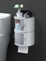 Toilet tissue box toilet household storage roll paper holder non-perforated wall rack multi-function laminated waterproof