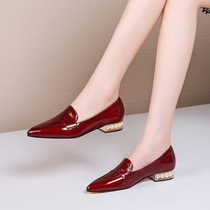 Womens shoes new 2022 spring leather flat shoes womens pointed toe scoop shoes shallow mouth flat shoes leather shoes four seasons shoes