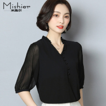 Chiffon shirt womens top Western style short-sleeved 2020 new belly cover fashion chiffon shirt Western style small shirt