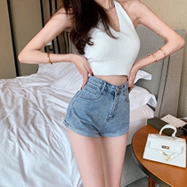 Denim Shorts Female Summer High Waist Curls A Character Ultra Short Hot Pants 2021 European And European Sexy Elastic Bag Hip a pair of shorts