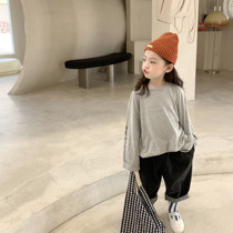 Girl Long Sleeve T-shirt Autumn Money New Products Han Edition Children Letters Printed Loose Blouse Neutral Ocean Gas Round Collar Bottom