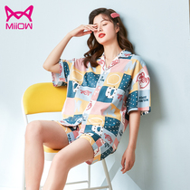 Cat man pajamas women spring and summer 2021 New Walnut duckling joint cotton short sleeve Korean home suit suit