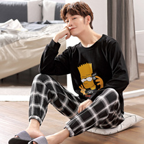 Mens long sleeve cotton pajamas summer spring and autumn thin youth summer leisure cotton home suit suit
