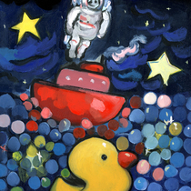 Mao Zek Astronaut and the Large Duck Cartoon hanging painting 40*50cm with framed