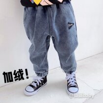 20 autumn and winter New Japanese Tide brand toe men and women small and medium childrens clothing washing handsome plus fleece jeans