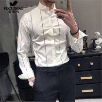 Fugui bird striped shirt male long sleeve Korean version trendy 2021 spring new body repair-free mens big code lining clothes