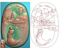 Elliptic Enlightenment boy worship Guanyin landscape jade carvings jdp relief map grayscale wood carving computer
