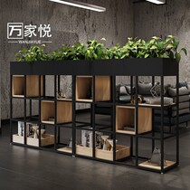 Coffee shop partition Wrought iron shelf Flower stand Sofa deck Rear low partition floor plaid green radish frame decoration