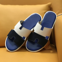 2021 Summer new mens European station Chauffes genuine leather I slippers mens shoes outdoor outside wearing non-slip slippers