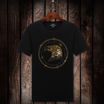 2018 summer new mens trendy brand hot diamond T-shirt short-sleeved mens half-sleeved spiritual social guy large size T-shirt