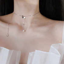 s925 pure silver butterfly necklace female Korean version natural pearl lock bone chain web red minimalist temperament personality student Mori