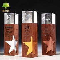 Creative Metal Pentagram Crystal Trophy Custom ShBilly Solid Wood Laser Inside Carved Gold And Silver Bronze Crown Subseason