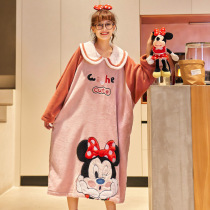 Sleeping Skirt Woman Autumn Winter Thickened Coral Suede Long style Cute Mitch Flannel Loose up overweight Overweight Pregnant pregnant womans pyjamas