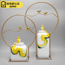 Modern new Chinese style creative hand-painted ceramic wrought iron storage tank ornaments Model room study entrance soft decoration