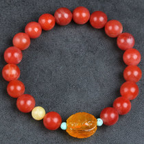 31 26 grams of rich armour side-beeswax] persimmon red seed round green pine south red agate bracelet bracelet