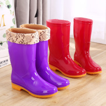 Plus velvet rain boots plus cotton rain boots rubber shoes waterproof shoes overshoes water boots womens middle tube adult fashion warm non-slip winter