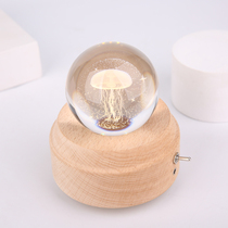 Birthday gift Tanabata Valentines Day Jellyfish luminous crystal ball rotating music box Wooden send boy girlfriend