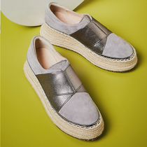 Hemp bottom casual shoes women Joker 2021 autumn new leather one pedal loafers thick soled sponge loafers