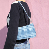 Vintage blue and white plaid armpit baguette bag womens small red book with the same 2020 spring and summer joker shoulder handbag