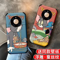 Suitable for Huawei mate40 mobile phone shell cute net red male and female section mate40pro Classic memories cat and mouse relief silk tattoo mate40e full bag edge relief protective sleeve soft silica gel