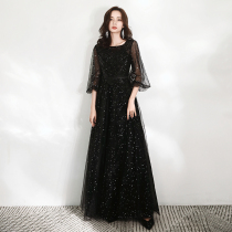 Large size evening dress skirt female black 2021 new high-end atmosphere thin noble banquet student host long section