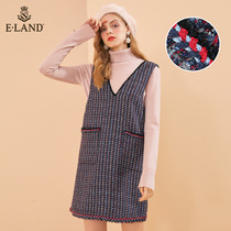 ELAND clothes love spring and autumn fashion sweet temperament small fragrant wind V collar sleeveless check medium strap dress female