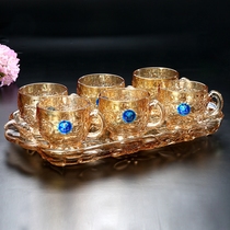 Crystal glass household set Living room flower tea cup Drinking cup Hot water tea tray European style idea