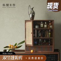 Pu Shu Mu made a few grid Nordic solid wood shelf wall hanging Dobao Pavilion storage storage hanging cup holder black walnut