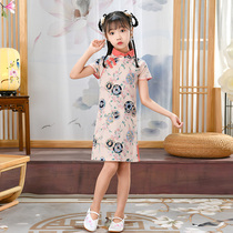 Girls cheongsam 2021 summer new improved female baby Hanfu children Chinese style retro Japanese dress