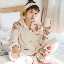 Fenteng 2021 new coral velvet pajamas womens autumn and winter long-sleeved velvet thickened warm home clothes suit