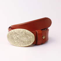 American saddle leather casual fashion version of mens pants denim belt first layer cowhide wild simple retro cow life year red leather