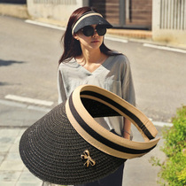 French summer new bow fashion sun hat straw woven empty top cap cap outing sun hat Beach woman