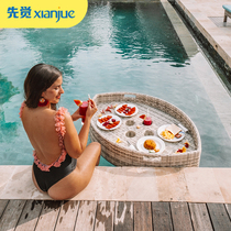 Rattan Plastic Water Tray Spa Floating Coffee Table Original Design Hotel Furniture Villa Swimming Pool Dinner Plate