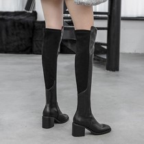 Knee boots autumn and winter 2021 new leather elastic tall Knight boots plus velvet high heel boots children