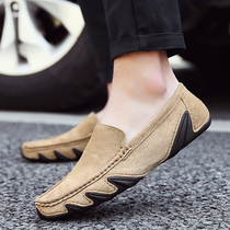 Hong Kong Tide Cards New Bean Shoes Mens Spring Frosted Genuine Leather Soft-bottom Driving Shoes Han Edition A Foot Pedal Casual Shoes