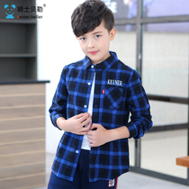 Childrens clothing shirt boys long-sleeved spring and autumn 2021 new childrens cotton plaid shirt tide in the big childrens Korean version of the top