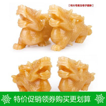 Natural beige jade Pixiu ornaments Large pair of jade Pixiu lucky ornaments TV cabinet wine cabinet decorations