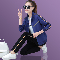 Three sets of casual sportswear suit womens spring autumn 2021 new big code chubby girl sister loose collar cardio-hoodie running