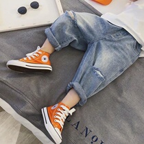 Good quality childrens hole jeans 2021 spring and autumn boys Korean casual jeans baby beggar pants