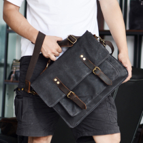 奇古西男士休闲帆布背包手提包男包单肩包复古斜挎包电脑差包