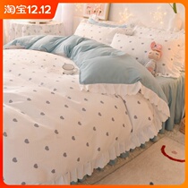 Girl Bed Skirt Four Piece Set Four Seasons hipster Bedding Princess Thickening Scrub Sheets Three Piece Set
