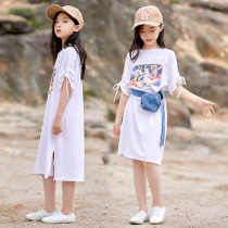 Girls pure cotton short-sleeved t-shirt dress Summer 2021 Western style loose split large childrens fashion Korean dress