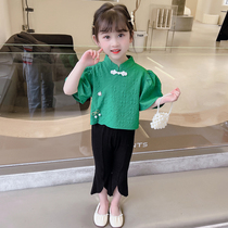 Girls China Wind Summer Suite 2022 New female baby clothes Childrens childrens clothes and summer clothes two sets