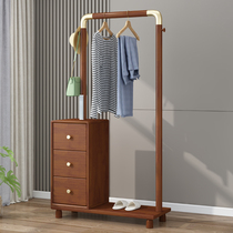 New Chinese style solid wood coat rack hanger floor bedroom storage modern minimalist hanging bag simple rack with lights