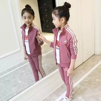 Girls spring and autumn suit 2021 new childrens casual sports sweater two-piece set of childrens clothes